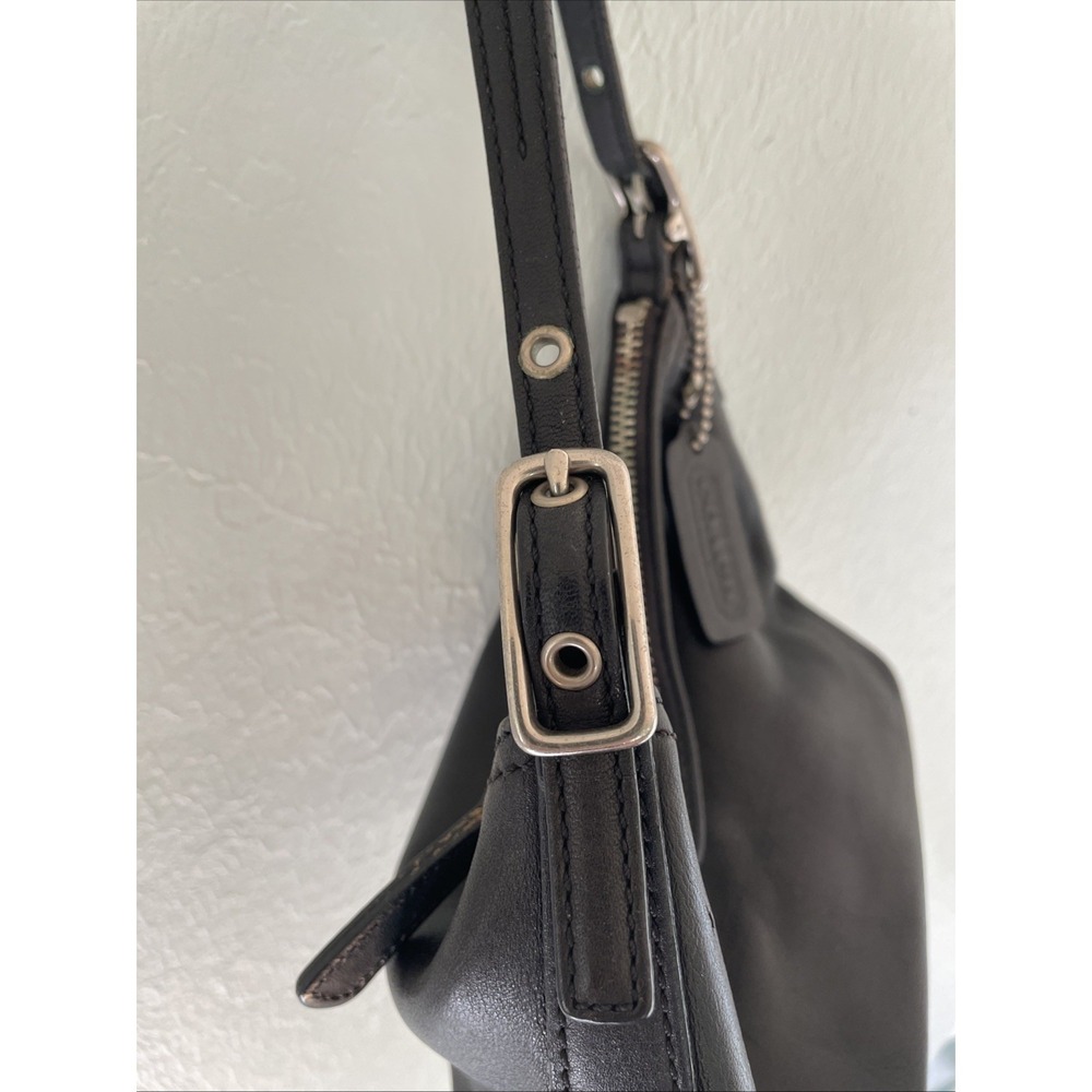 COACH Old 9844 Vintage Black Demi Baguette Leather Mini Hobo Bag Silver Hardware - Picture 6 of 14